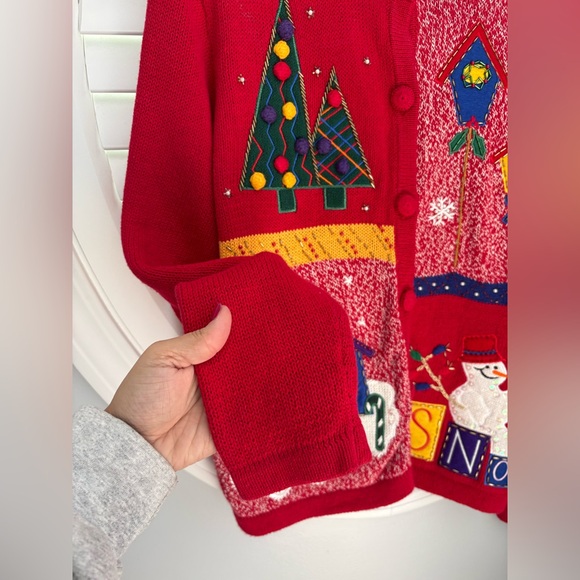 Bobbie Brooks UGLY  Christmas Sweater Large Cardigan Beaded, Sequins - Picture 8 of 12